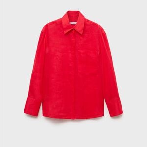 Vibrant Red Button-Up Blouse
